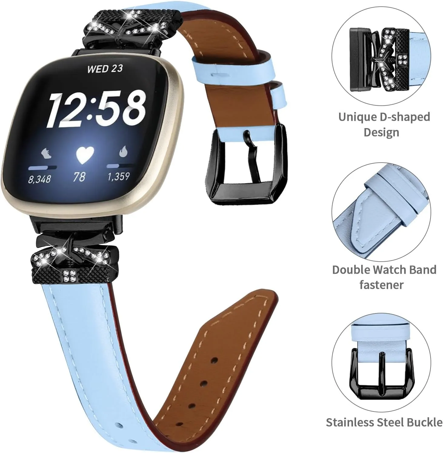 Adjustable Genuine Leather Wrist Strap Compatible With Versa 4,Replacement straps for watches with Metal Buckle for Versa 3/ Sense/Sense 2/Versa 4