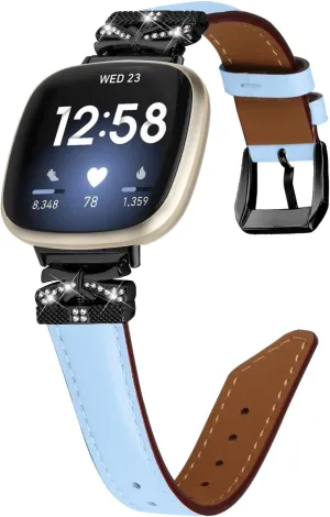 Adjustable Genuine Leather Wrist Strap Compatible With Versa 4,Replacement straps for watches with Metal Buckle for Versa 3/ Sense/Sense 2/Versa 4