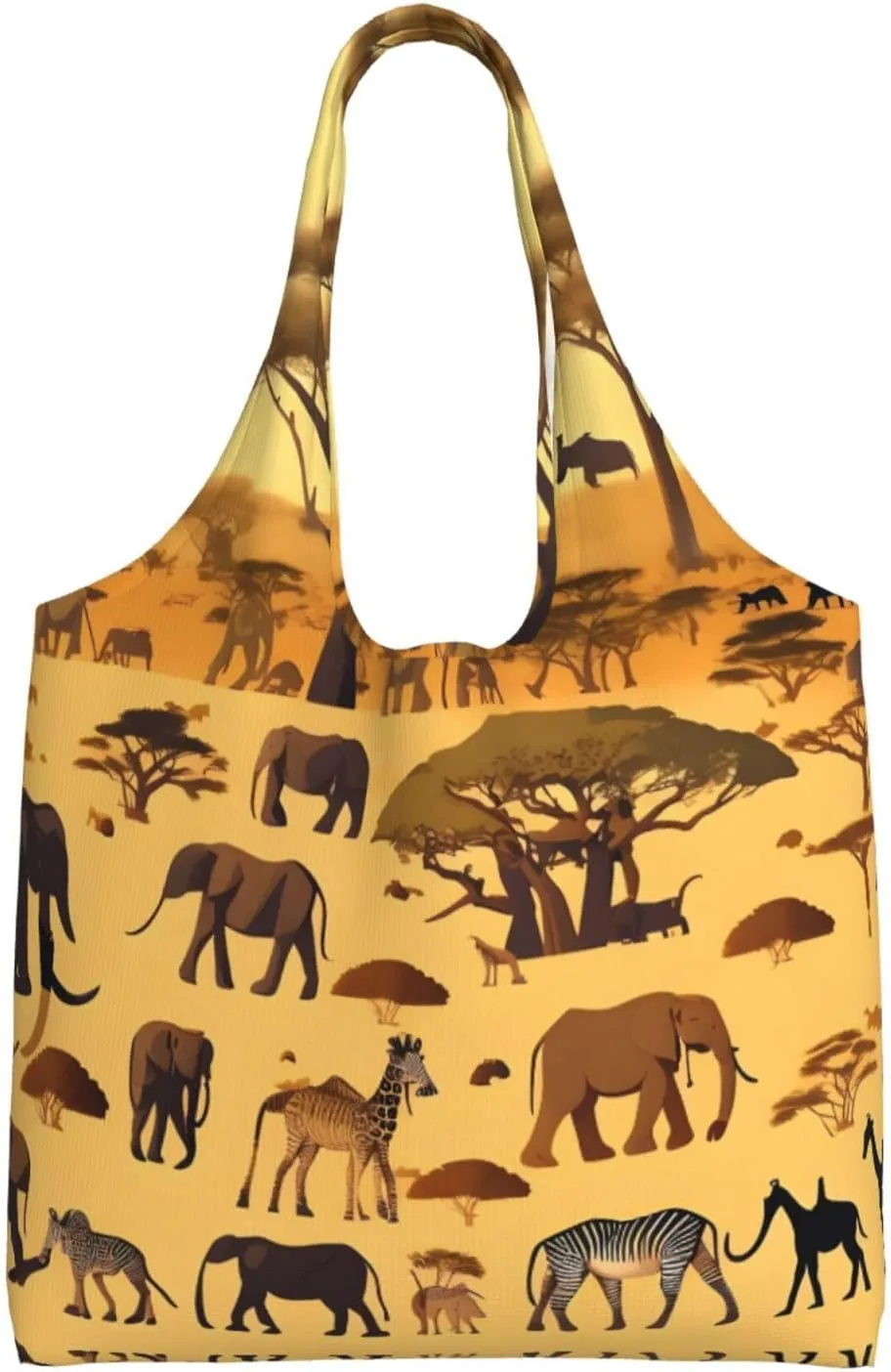 African grassland animals Printed single-shoulder canvas bag, large-capacity grocery shopping bag, light and easy to carry