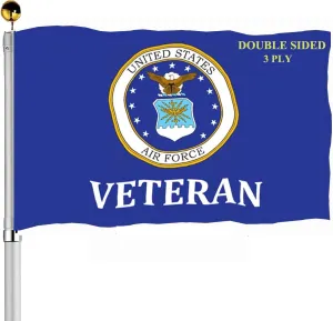 Air Force Emblem Veteran Flags 3x5 Outdoor Double Sided- Military Flag 3 Ply Heavy Duty with 2 Brass Grommets for Outside Oudoor