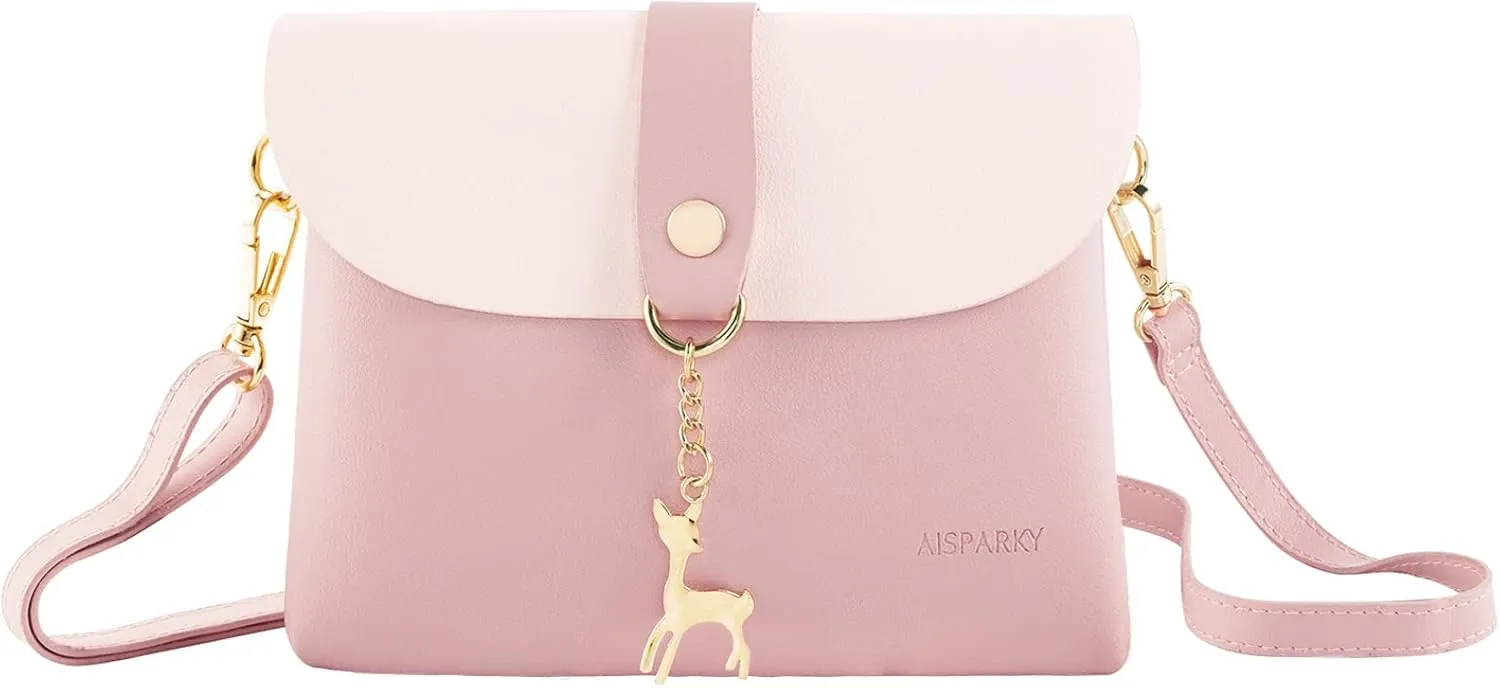 AISPARKY Small Crossbody Purse, PU Leather Small Purse for Girls With Pendant With Strap/Gold Chain Strap