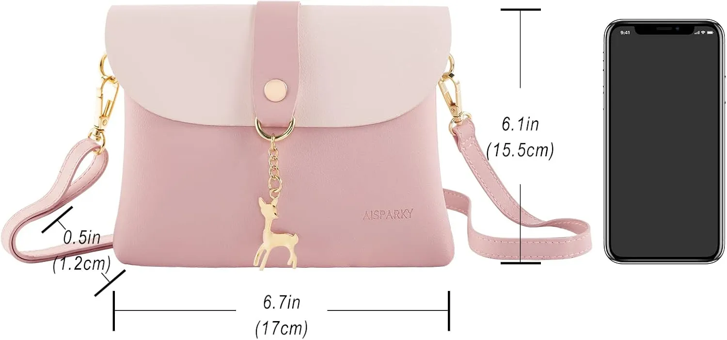 AISPARKY Small Crossbody Purse, PU Leather Small Purse for Girls With Pendant With Strap/Gold Chain Strap