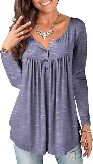a.Jesdani Plus Size Tunic Tops Long Sleeve Casual Floral Printed Henley V Neck Shirts for Women