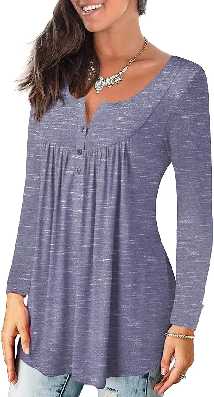 a.Jesdani Plus Size Tunic Tops Long Sleeve Casual Floral Printed Henley V Neck Shirts for Women