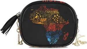 ALAZA Africa Colored Continent Map Cross Body Fashion Chain Bag Single Shoulder PU Leather Purse for Women Girls