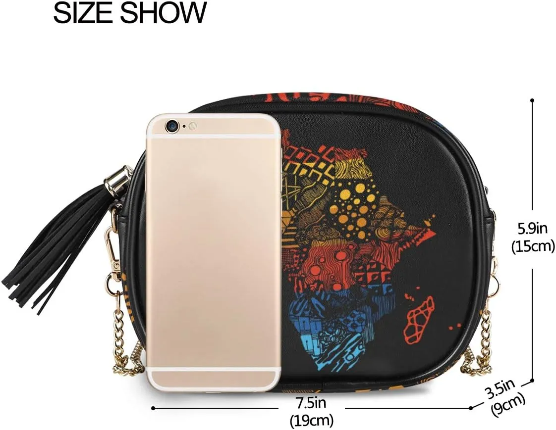 ALAZA Africa Colored Continent Map Cross Body Fashion Chain Bag Single Shoulder PU Leather Purse for Women Girls