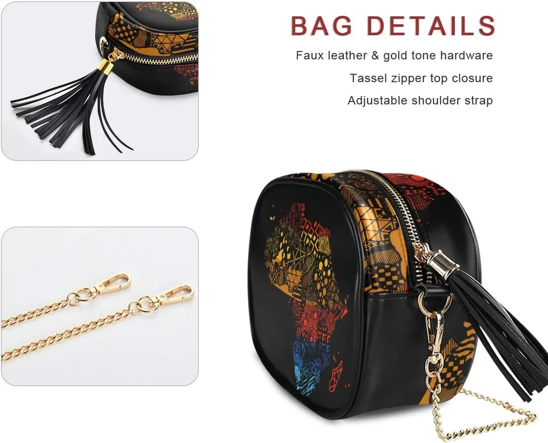 ALAZA Africa Colored Continent Map Cross Body Fashion Chain Bag Single Shoulder PU Leather Purse for Women Girls