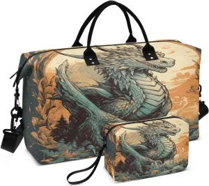 ALAZA Blue and Orange Dragon Multifunctional Duffel Bag, 20.5 x 7.9 x 13.8 inches, Polyester Fabric, Zipper Closure, Trolley Handle, Shoulder Strap