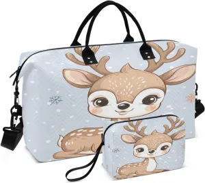 ALAZA Cute Deer Snowflakes Travel Duffel Bag Gym Bag Sports Tote Bag Weekender Overnight Travel Bag for Women Men Business Trip Workout