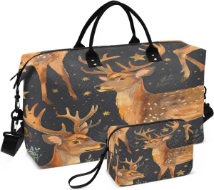 ALAZA Deers Stars Travel Duffel Bag Gym Bag Sports Tote Bag Weekender Overnight Travel Bag for Women Men Business Trip Workout