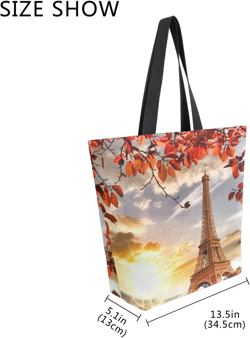 ALAZA Eiffel Tower Sunset Boat River Canvas Tote Bag, Washable Grocery Tote Bag Shopping Bag for Women Girls