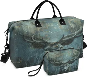 ALAZA Retro Style Deer Forest Travel Duffel Bag Gym Bag Sports Tote Bag Weekender Overnight Travel Bag for Women Men Business Trip Workout