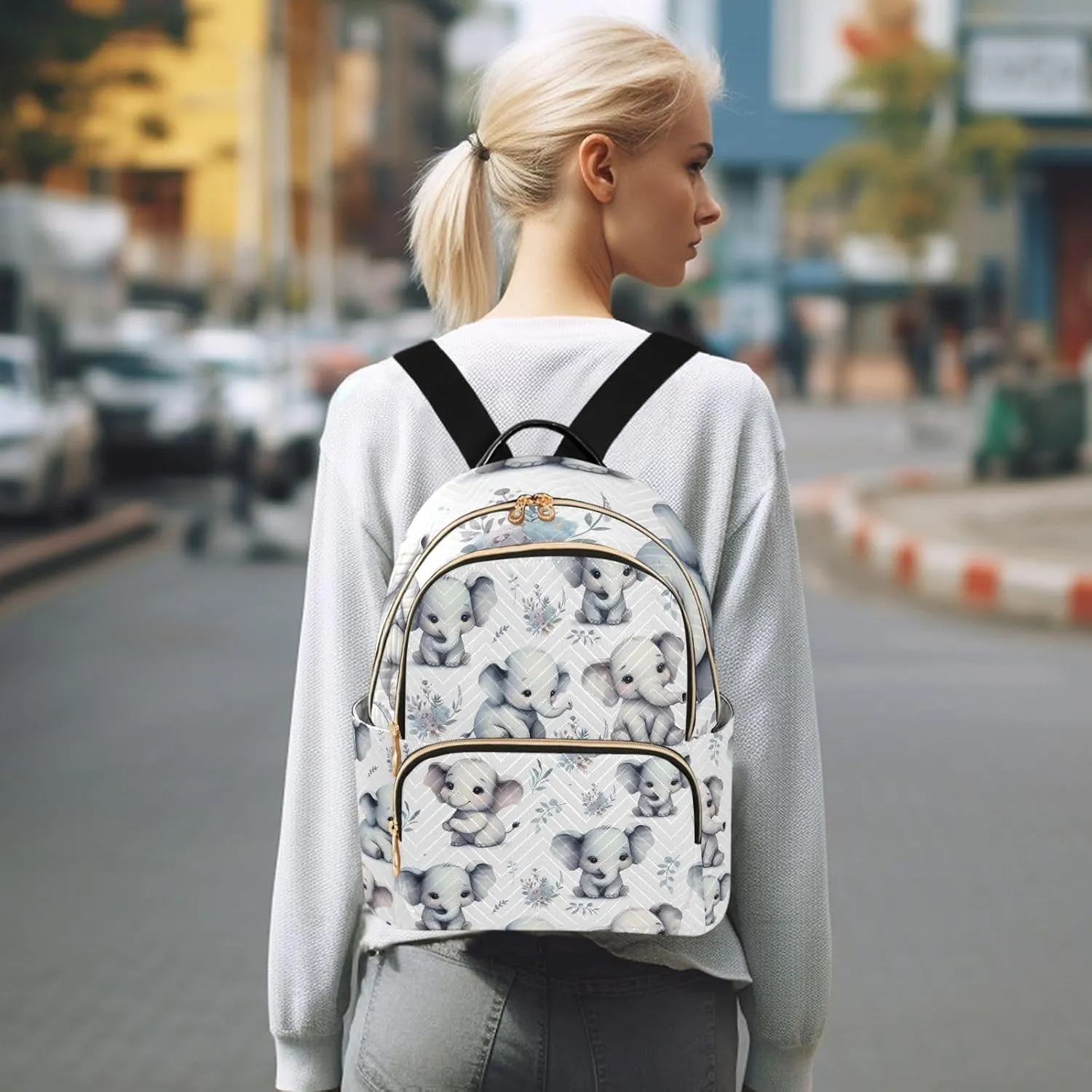 ALAZA Women Mini Backpack Purse Bag Lightweight Casual Daily Travel Backpack Cute Elephant Back Pack Fashion Multipurpose Shoulder Bag