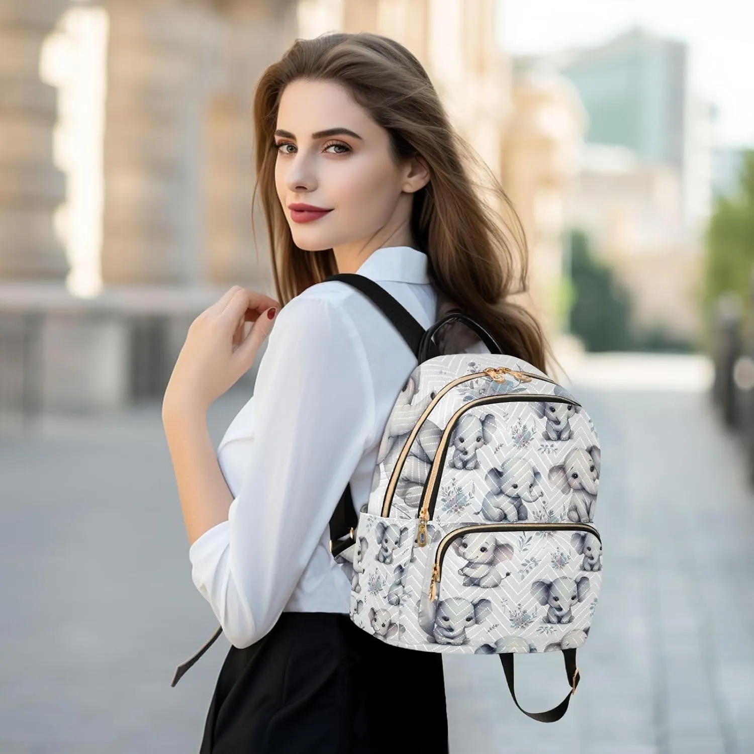 ALAZA Women Mini Backpack Purse Bag Lightweight Casual Daily Travel Backpack Cute Elephant Back Pack Fashion Multipurpose Shoulder Bag