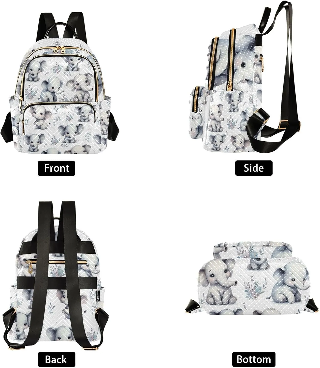 ALAZA Women Mini Backpack Purse Bag Lightweight Casual Daily Travel Backpack Cute Elephant Back Pack Fashion Multipurpose Shoulder Bag