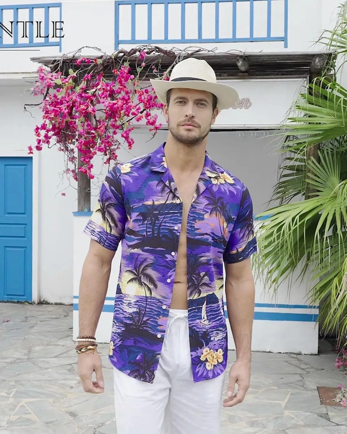 Alimens & Gentle Hawaiian Shirt for Men Summer Beach Casual Short Sleeve Button Down Shirts Printed Tropical Vacation Shirts