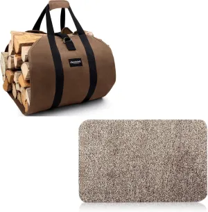 AMAGABELI GARDEN & HOME Firewood Carrier Bag Canvas Waxed Large 36"x24" Indoor Doormat
