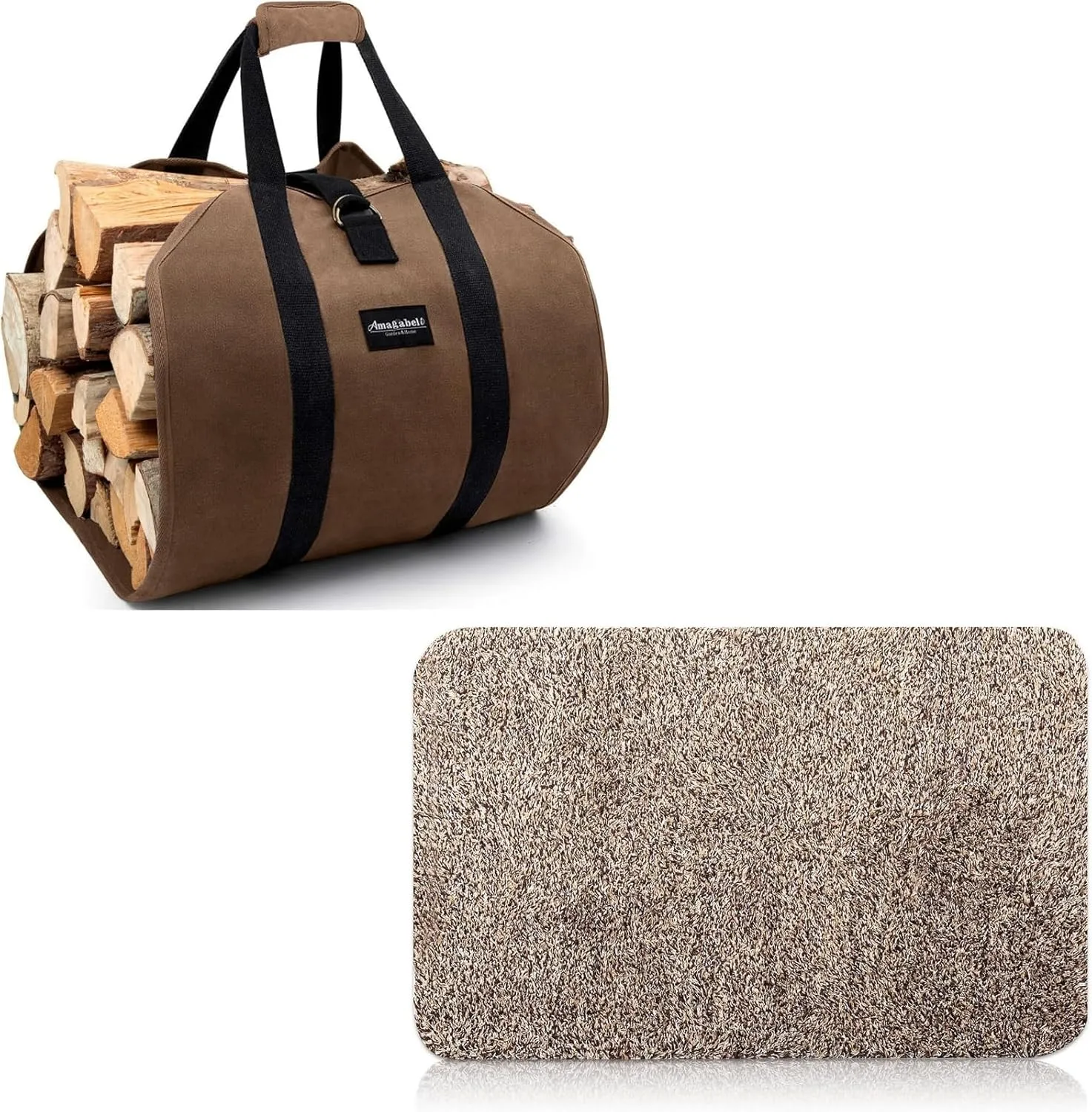 AMAGABELI GARDEN & HOME Firewood Carrier Bag Canvas Waxed Large 36"x24" Indoor Doormat