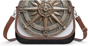 Ancient Compass Sign Crossbody Bag Leather Crossbody Bag