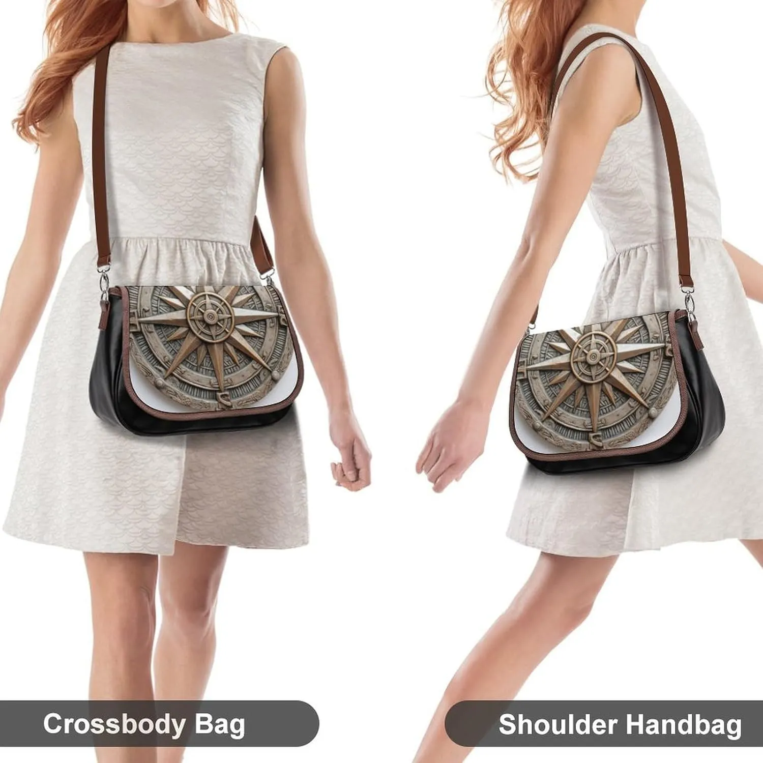 Ancient Compass Sign Crossbody Bag Leather Crossbody Bag