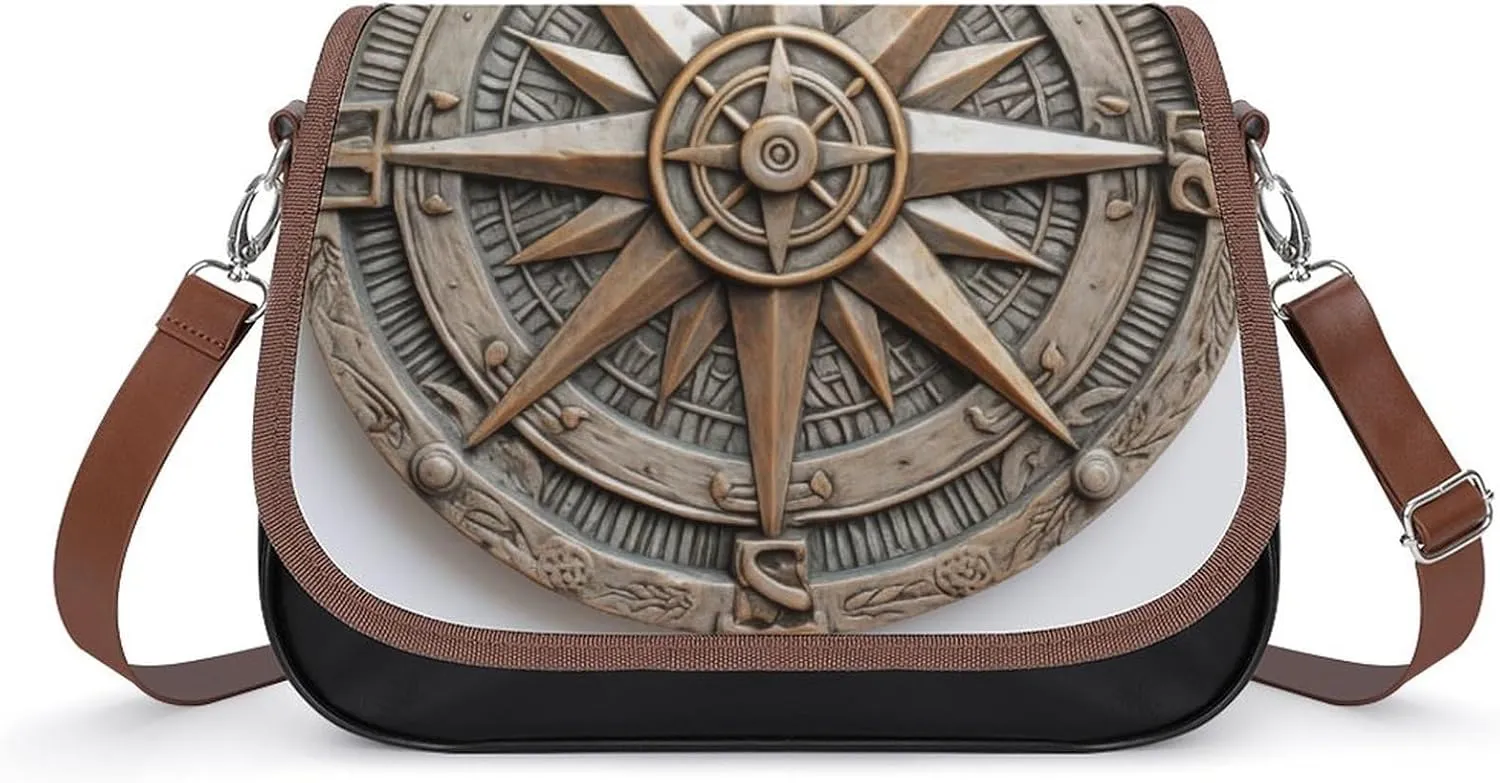 Ancient Compass Sign Crossbody Bag Leather Crossbody Bag