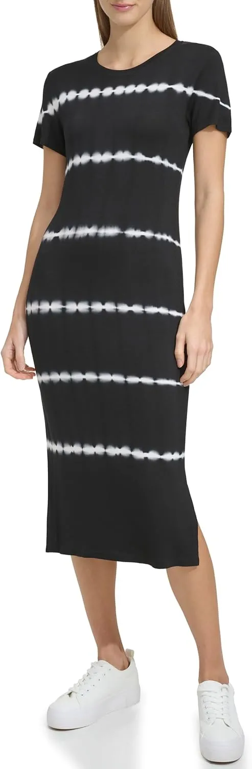 Andrew Marc Women's Short Sleeve Printed Midi Dress with Slits
