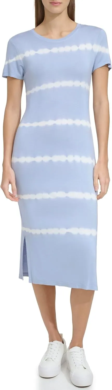Andrew Marc Women's Short Sleeve Printed Midi Dress with Slits