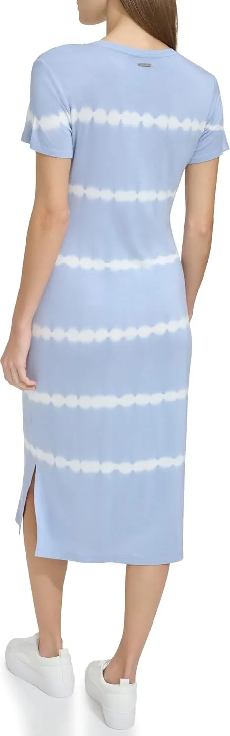 Andrew Marc Women's Short Sleeve Printed Midi Dress with Slits