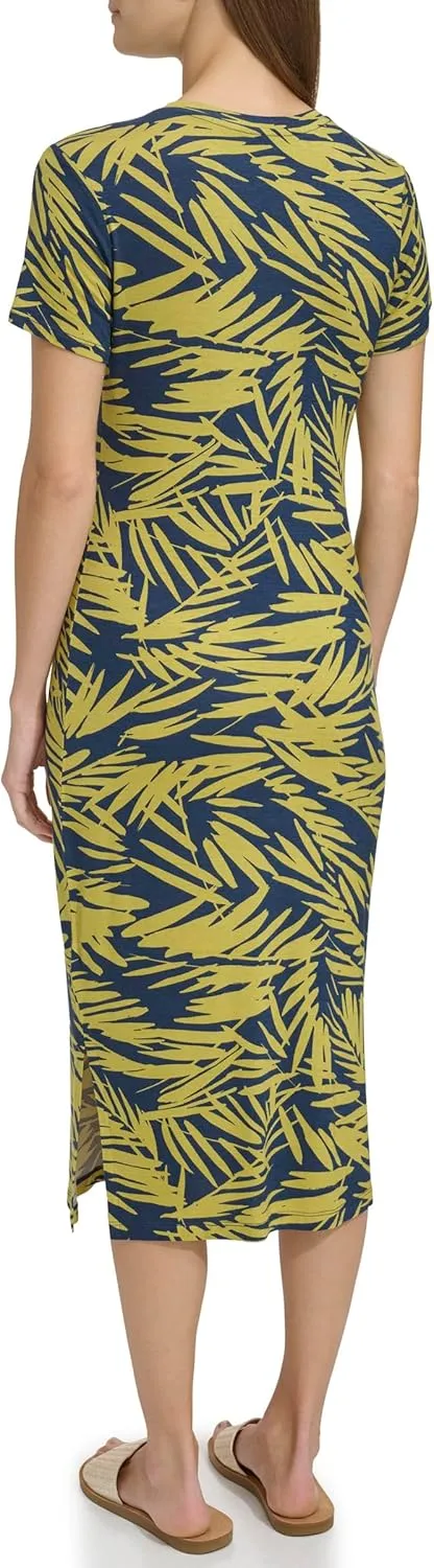 Andrew Marc Women's Short Sleeve Printed Midi Dress with Slits