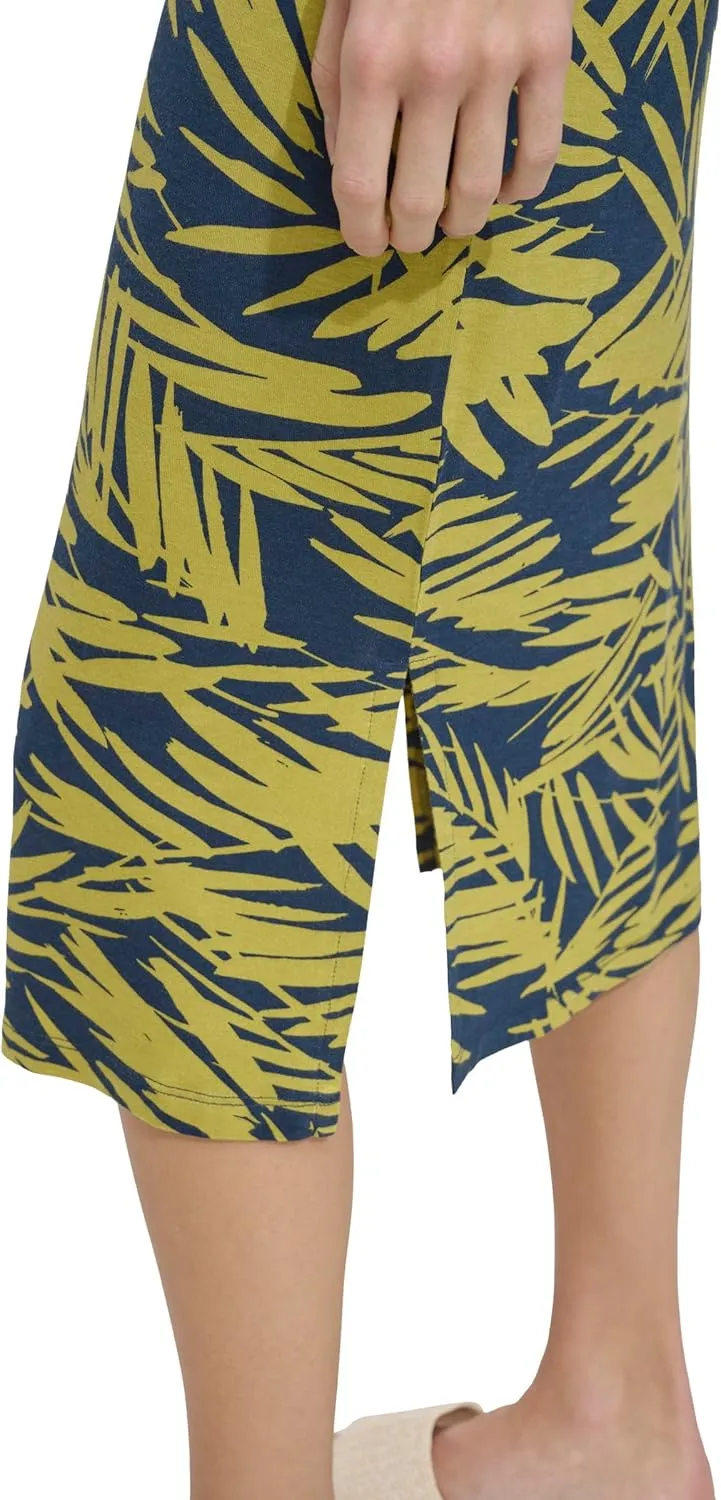 Andrew Marc Women's Short Sleeve Printed Midi Dress with Slits