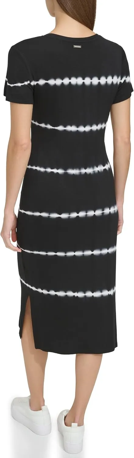 Andrew Marc Women's Short Sleeve Printed Midi Dress with Slits
