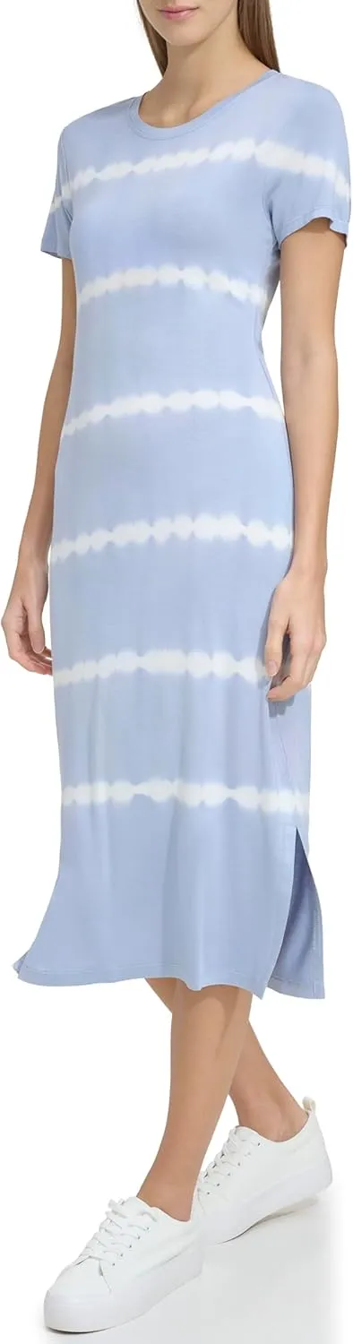 Andrew Marc Women's Short Sleeve Printed Midi Dress with Slits