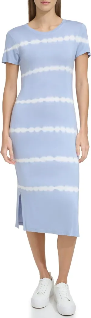 Andrew Marc Women's Short Sleeve Printed Midi Dress with Slits