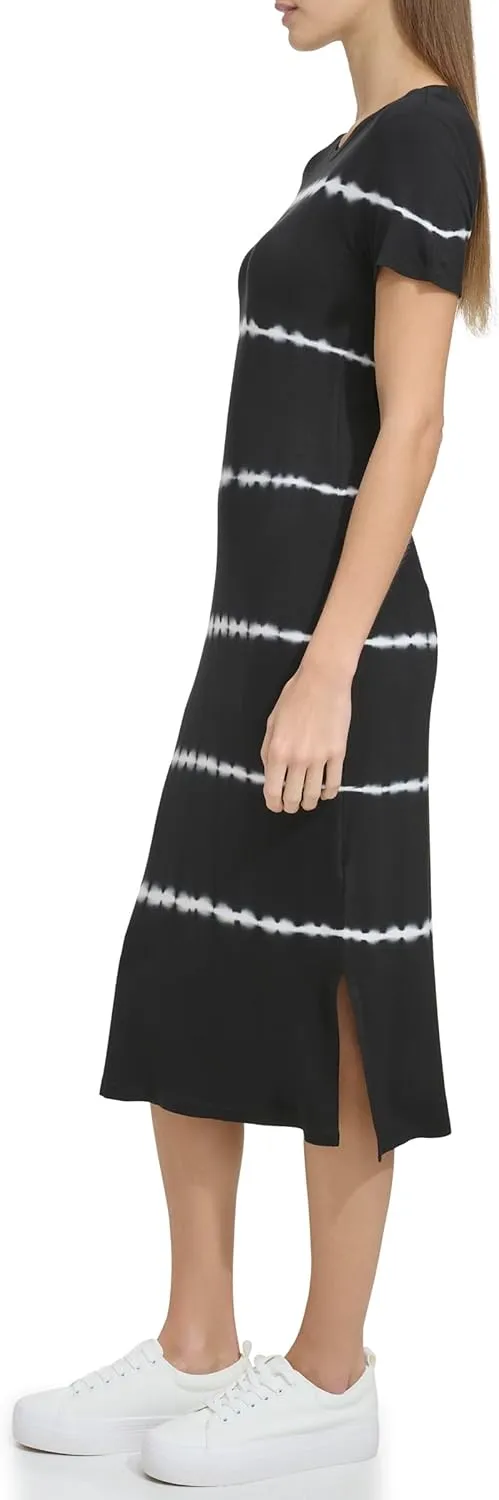 Andrew Marc Women's Short Sleeve Printed Midi Dress with Slits