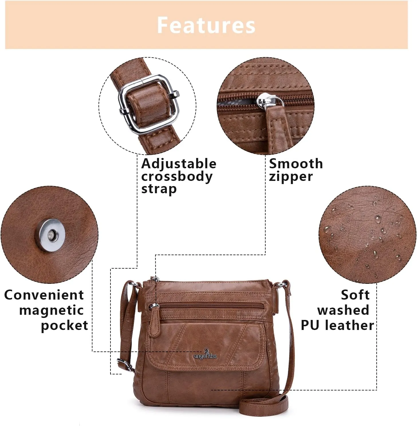 Angelkiss Small Womens Crossbody Bag Leather Shoulder Purse for Women Hobo Bag with Adjustable Shoulder Strap