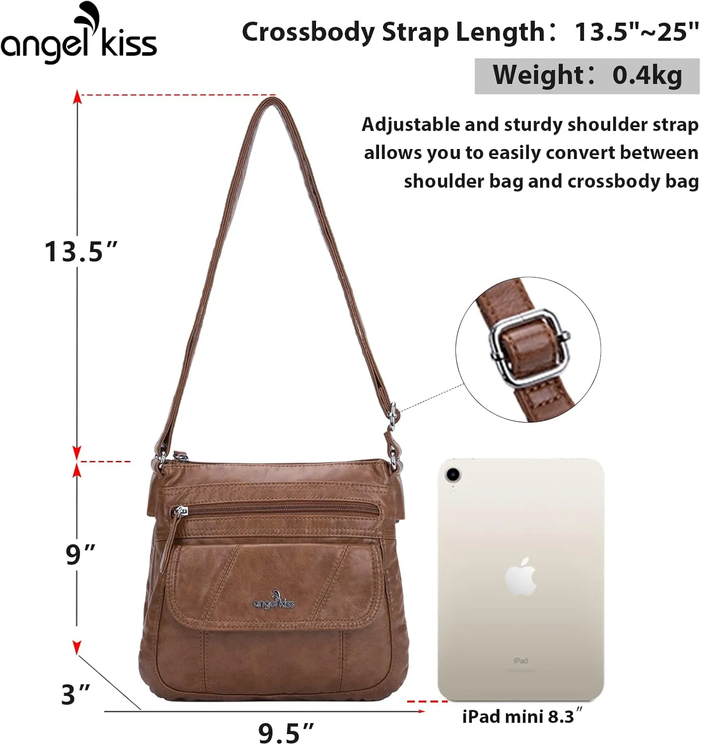 Angelkiss Small Womens Crossbody Bag Leather Shoulder Purse for Women Hobo Bag with Adjustable Shoulder Strap