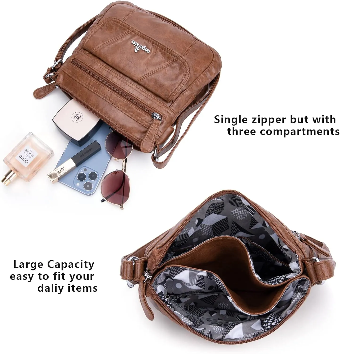 Angelkiss Small Womens Crossbody Bag Leather Shoulder Purse for Women Hobo Bag with Adjustable Shoulder Strap