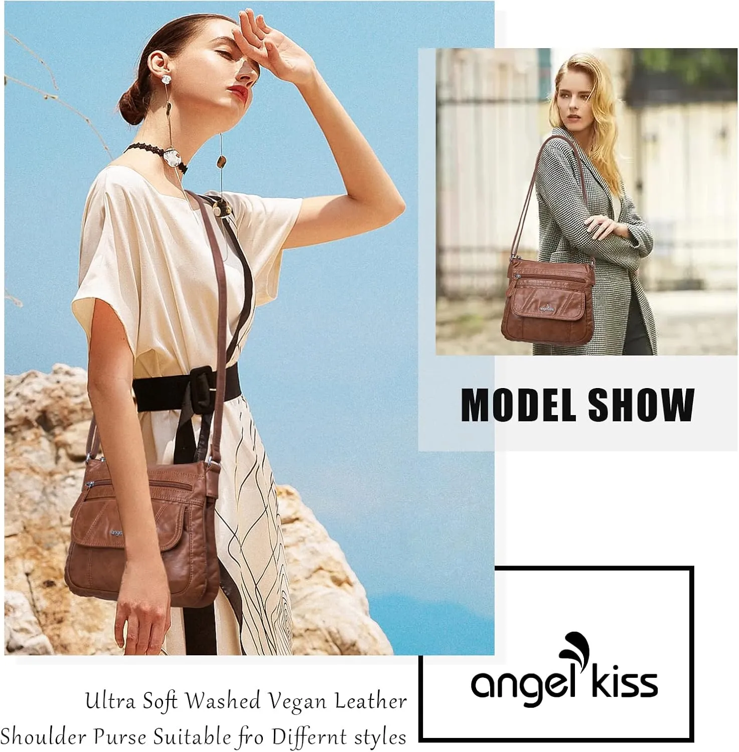 Angelkiss Small Womens Crossbody Bag Leather Shoulder Purse for Women Hobo Bag with Adjustable Shoulder Strap