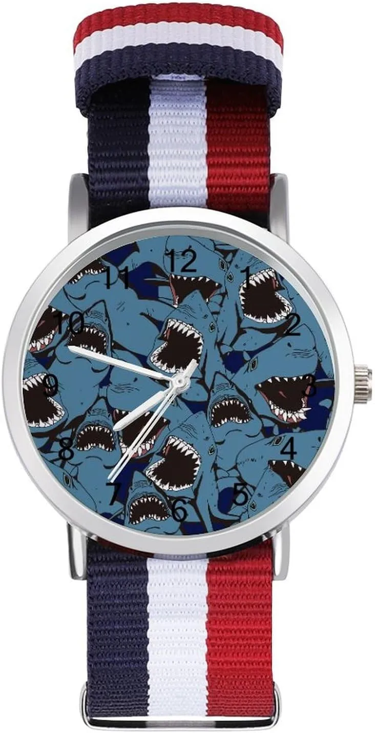 Angry Shark Casual Wrist Watches for Men Women Simple Large Face Watch Running Workout Work