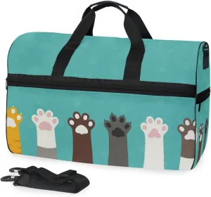 Animal Cat Dog Paw Print Travel Duffel Bag for Women Men Sport Gym Bag with Shoes Compartment Overnight Weekend Bag
