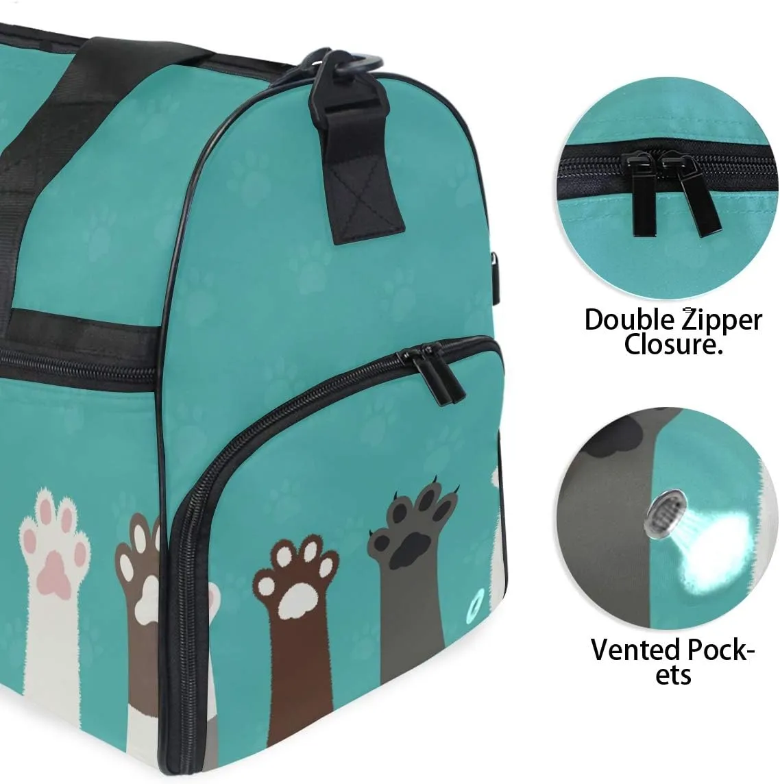 Animal Cat Dog Paw Print Travel Duffel Bag for Women Men Sport Gym Bag with Shoes Compartment Overnight Weekend Bag