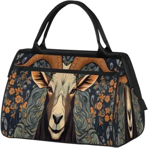 Animal Cattle Horn Flowers Gym Bag for Women Men, Travel Sports Duffel Bag with Trolley Sleeve, Waterproof Sports Gym Bag Weekender Overnight Bag Carry On Tote Bag for Travel Gym Sport