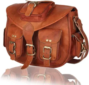 ANUENT Leather Bags 13” Handmade Designer Real Leather Satchel Saddle Tablet Bag Retro Rustic Vintage