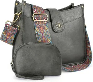 APHISON Crossbody Bags For Women Trendy 2PCS Vegan Leather Hobo Handbags Purses Wallet Set Shoulder Bucket Bag with 2 Strap