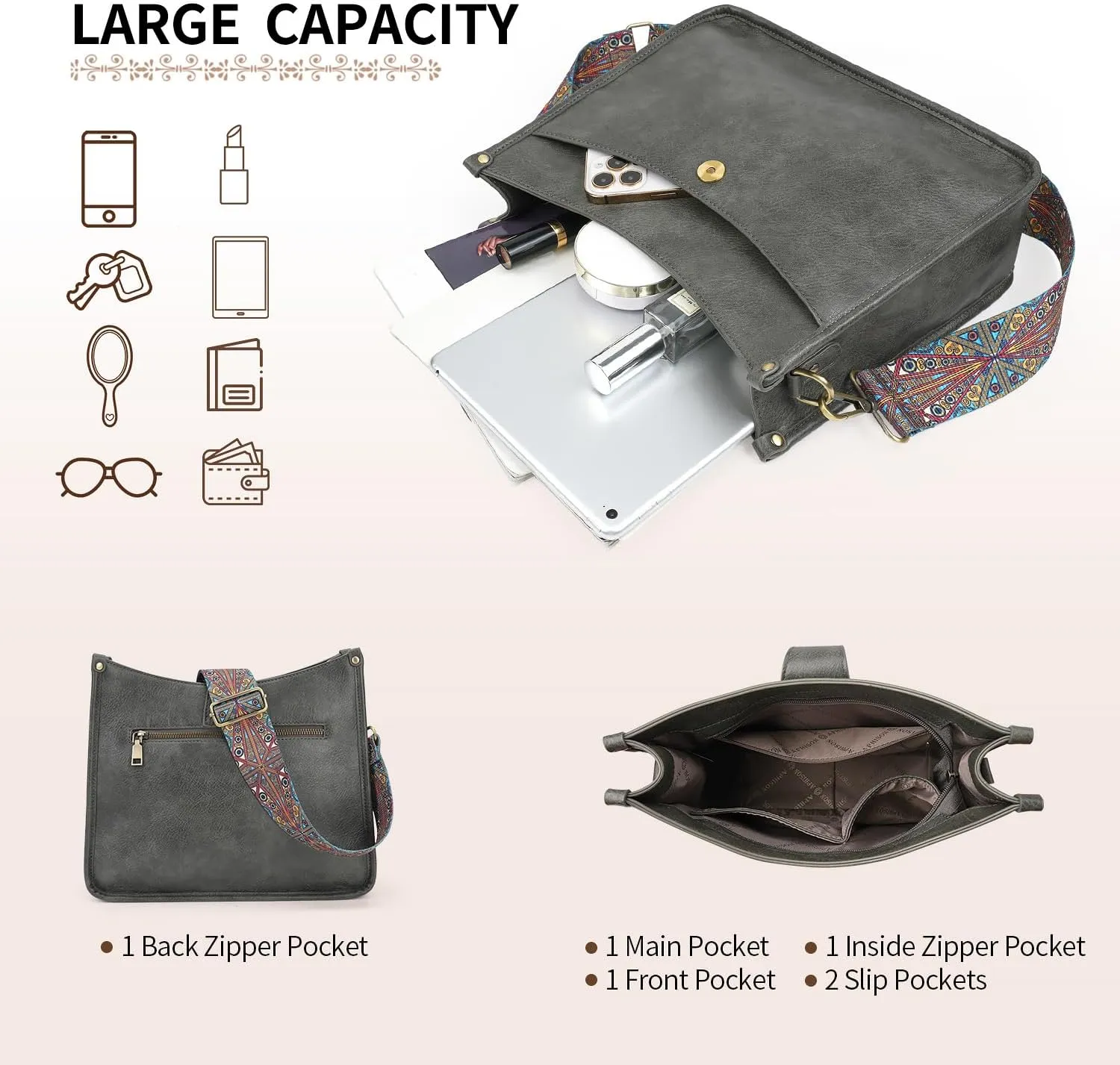 APHISON Crossbody Bags For Women Trendy 2PCS Vegan Leather Hobo Handbags Purses Wallet Set Shoulder Bucket Bag with 2 Strap