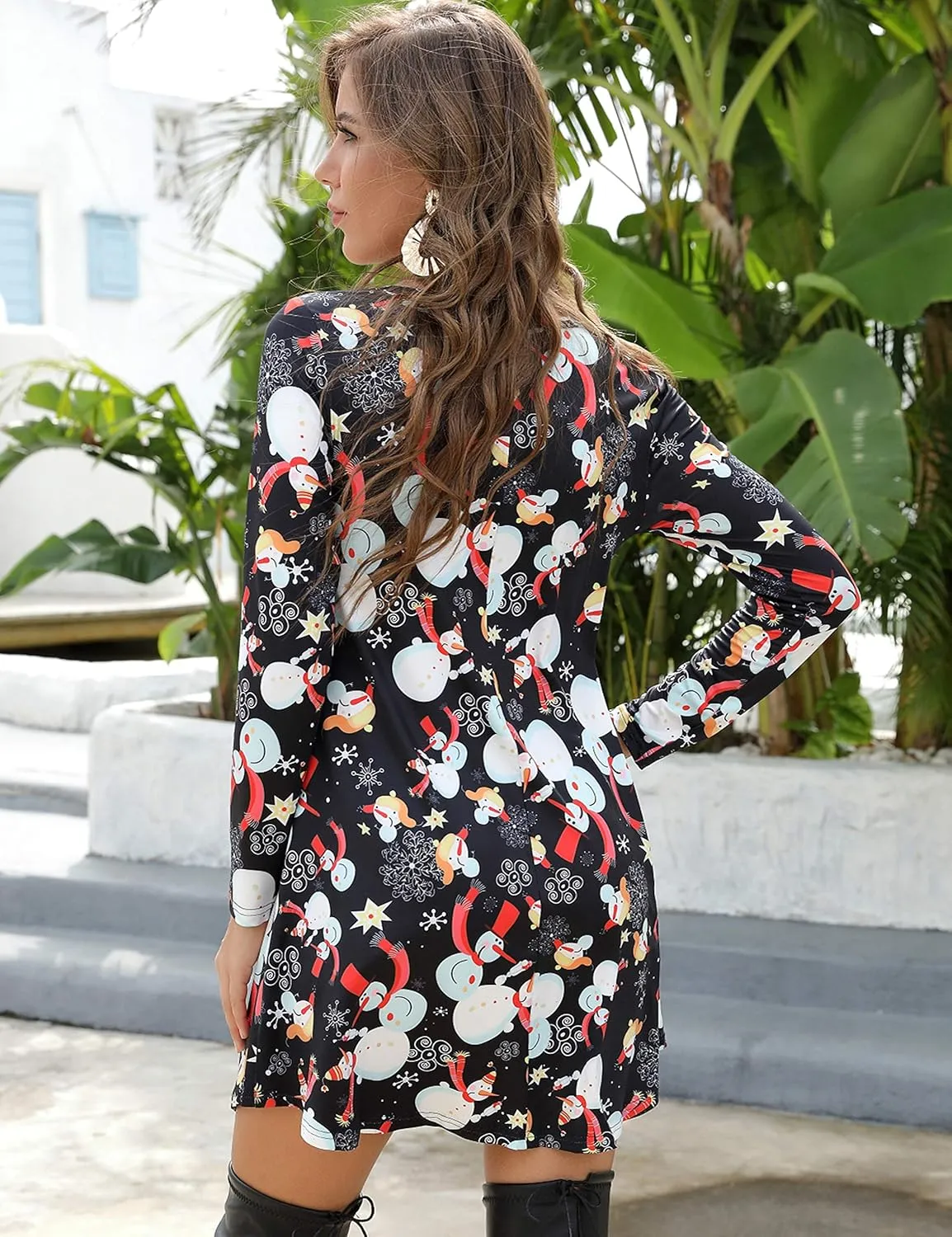 Aphratti Women's Long Sleeve Funny Printed Holiday Dress Casual Spring Tunic Tops to Wear with Leggings