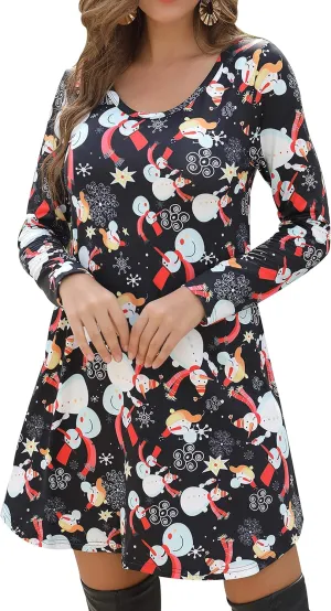 Aphratti Women's Long Sleeve Funny Printed Holiday Dress Casual Spring Tunic Tops to Wear with Leggings