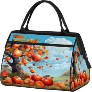 Apples Tree Maple Trees Gym Bag for Women Men, Travel Sports Duffel Bag with Trolley Sleeve, Waterproof Sports Gym Bag Weekender Overnight Bag Carry On Tote Bag for Travel Gym Sport