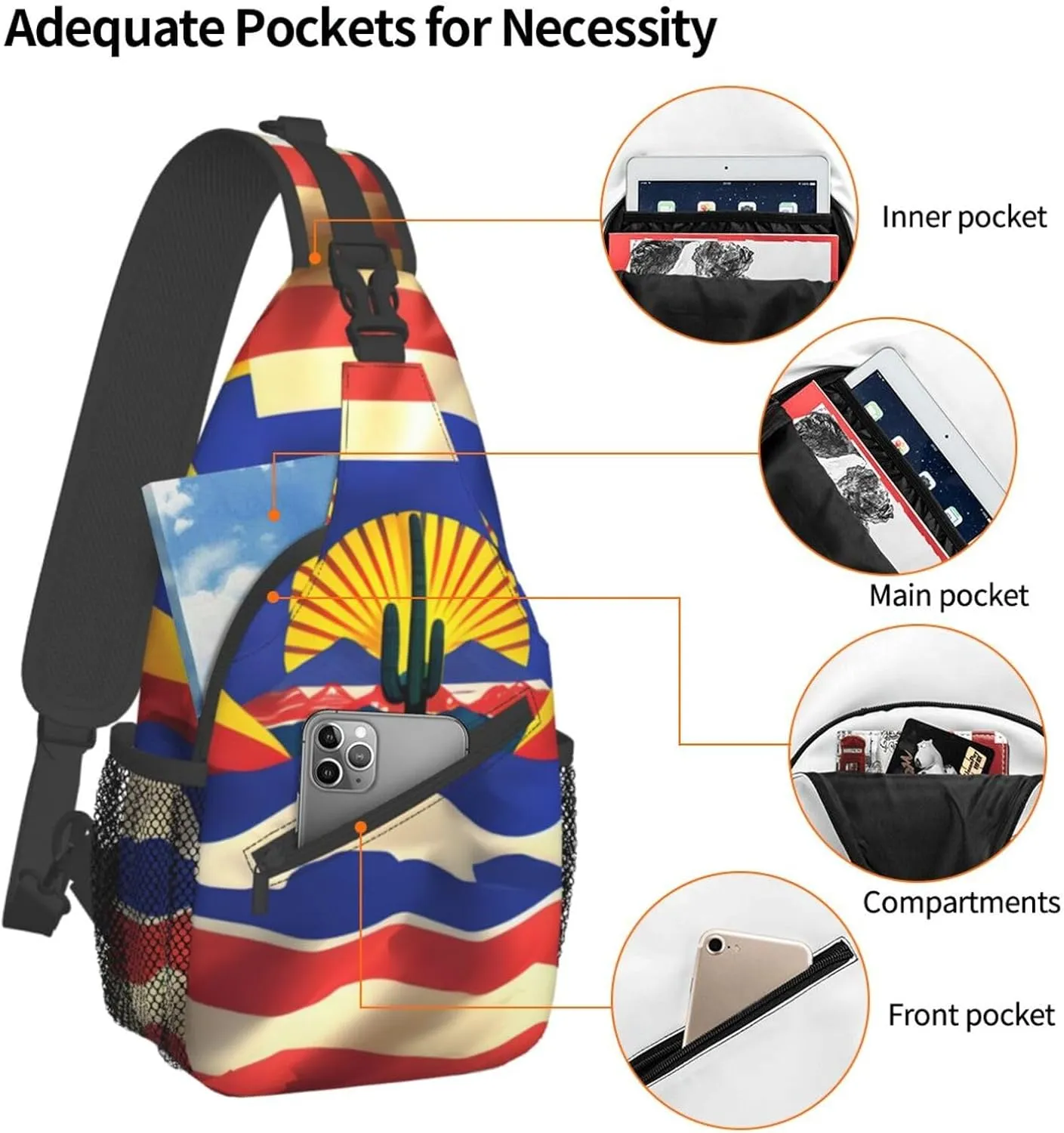 Arizona Flag-Standard Unisex Casual Diagonal Chest Bag,Multipurpose Crossbody Shoulder Bag Travel Hiking Daypack