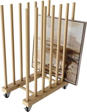 Art Storage Rack with Caster Wheels, Wood Storage Stand for Canvas Boards, Panel, Frame, Drawing Board, Printed Matter, Paper Pad, Backing Plate